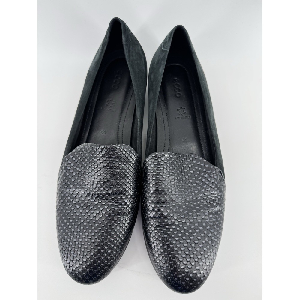 Womens 10-10.5 41 Ecco Touch Ballerina Black Suede Snake Scale Print Ballet Flat - Picture 6 of 8